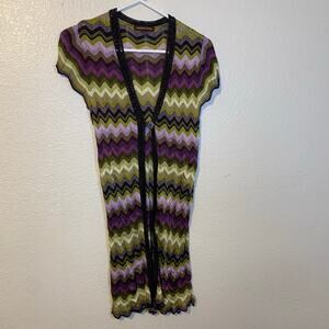 Y2K Adrienne Vittadini Short Sleeve Duster Cardigan Retro Funky Size M